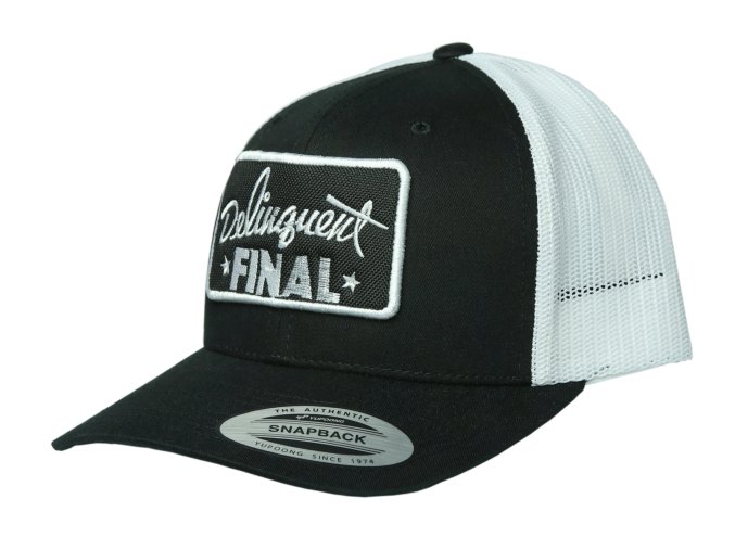 Kšiltovka FINAL s nášivkou "DELINQUENT" Retro Trucker 2-Tone - černo bílá (černo bílá nášivka)