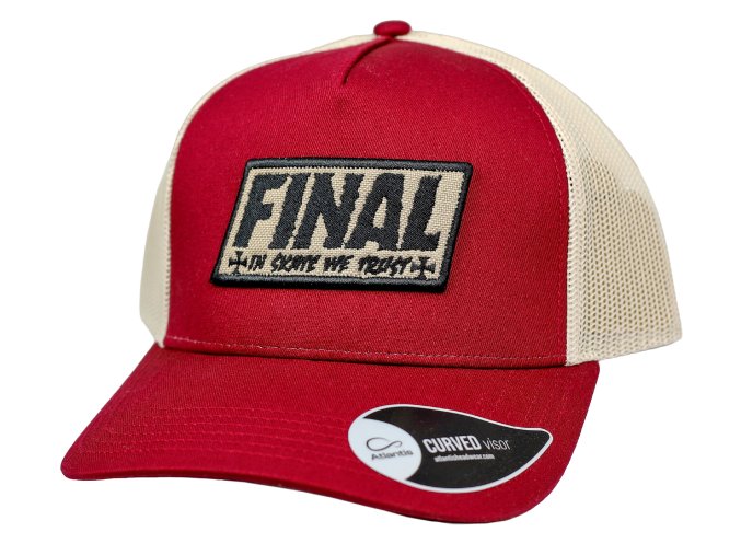 Kšiltovka FINAL s nášivkou "TRUST" snapback trucker, vínovo béžová