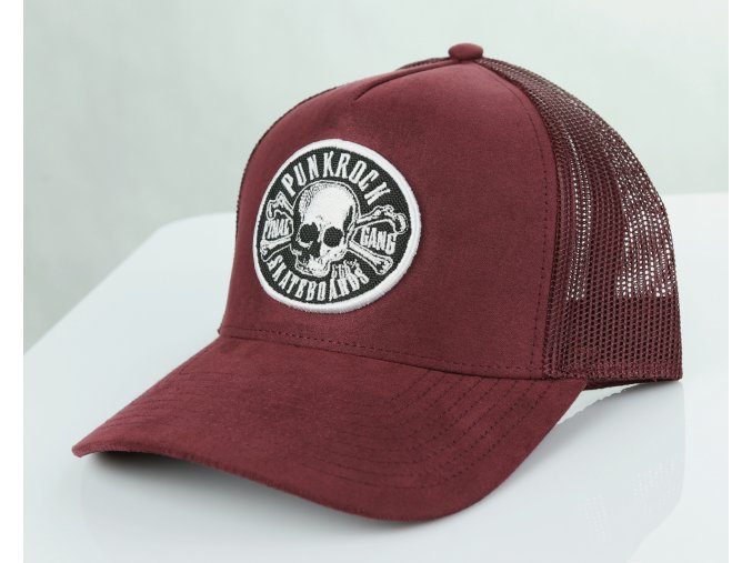 Kšiltovka FINAL s nášivkou "PUNKROCK" snapback trucker semiš - vínová