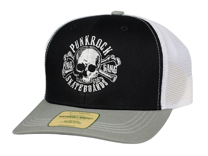 Kšiltovka FINAL "PUNKROCK" snapback trucker, vyšívaná, černo šedo bílá