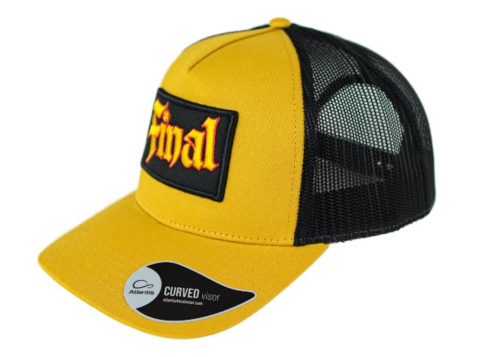 Kšiltovka FINAL s nášivkou "PARTY" snapback trucker, hořčicovo černá