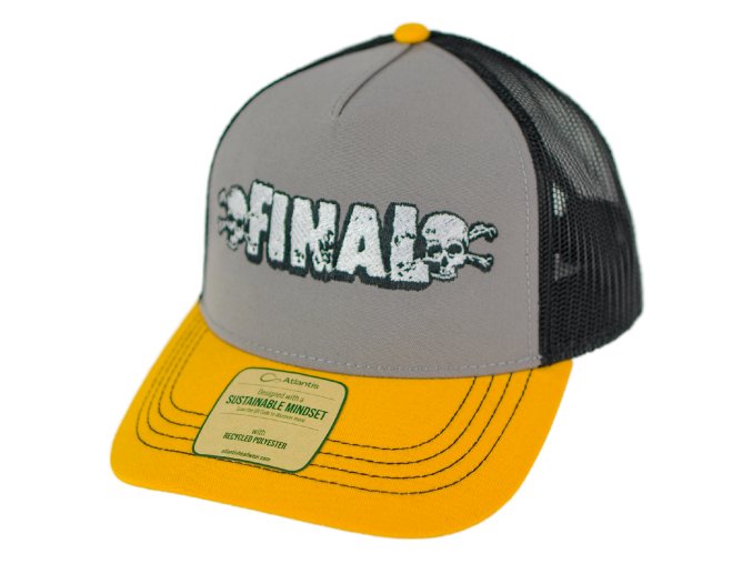 Kšiltovka FINAL "BIG LOGO" snapback trucker- recykled polyester, žluto šedo černá