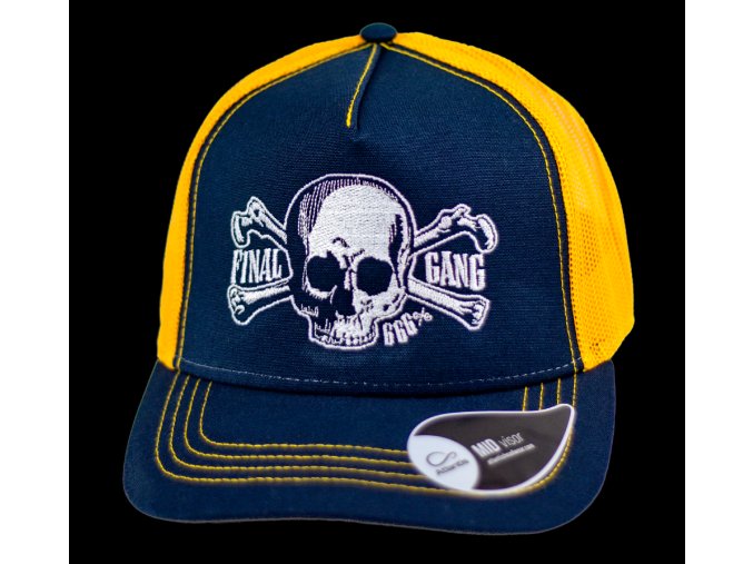 Kšiltovka FINAL "666%" snapback trucker, vyšívaná, modro žlutá