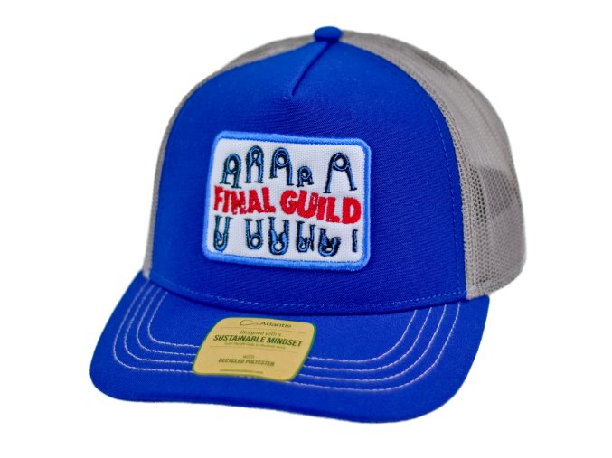 Kšiltovka FINAL s nášivkou "SICHER" snapback trucker - recykled polyester, modro šedá