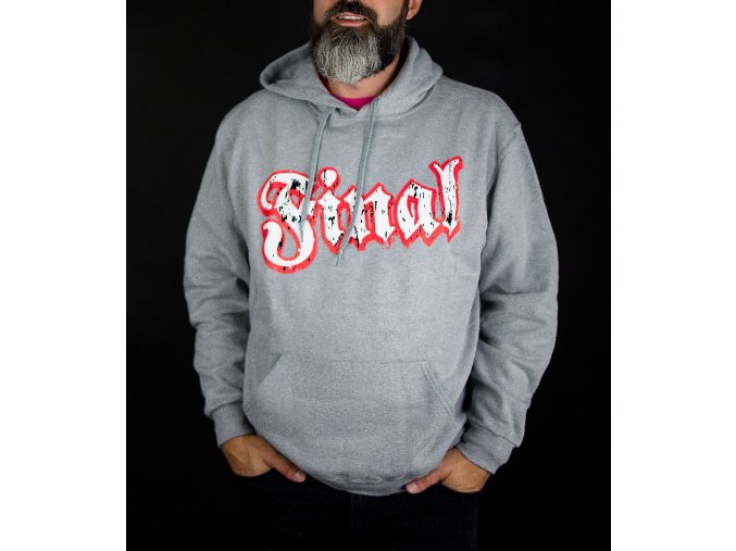 Pánská mikina s kapucou FINAL "Švabach" šedý melír, tisk na hrudi (klokanka)