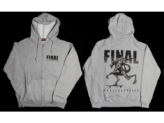 Pánská mikina, kapuca zip FINAL "ALIEN" šedý melír, sítotisk