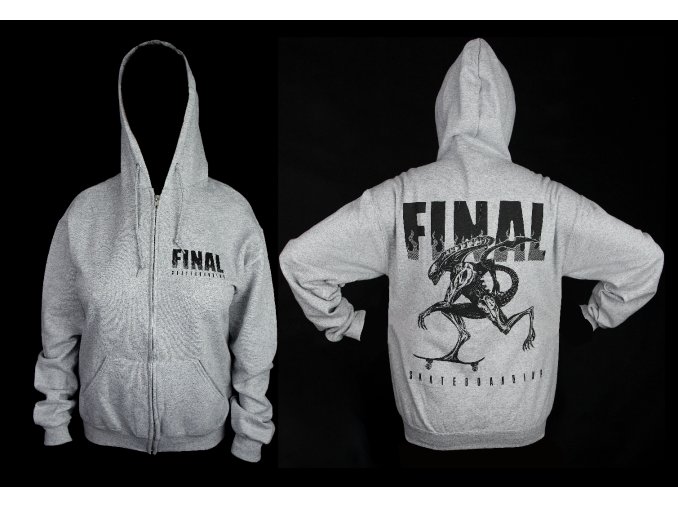 Pánská mikina, kapuca zip FINAL "ALIEN" šedý melír, sítotisk