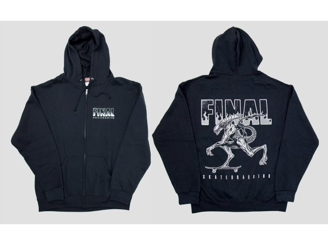 Pánská mikina, kapuca zip FINAL "ALIEN" černá, bílý tisk