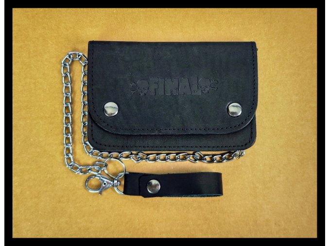 Peněženka "Prkenice FINAL" černá - matná, kroucený řetěz, malá karabinka