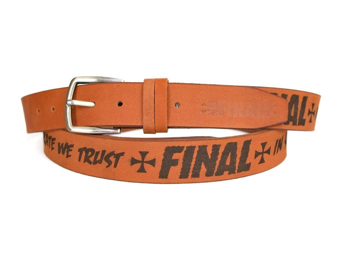 Opasek FINAL "TRUST" kožený, světle hnědý, laser design, vyměnitelná přezka