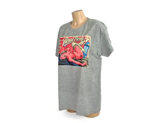 Pánské tričko "FINAL PARTY 12" No bra, šedý melír, plnobarevný tisk na hrudi