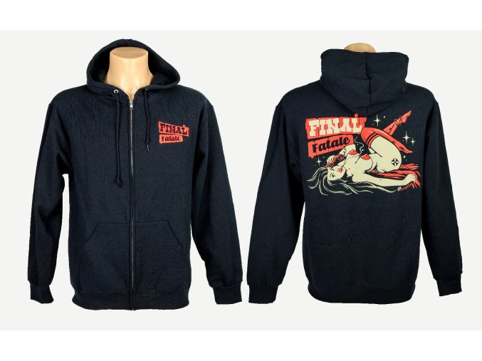 Pánská mikina, kapuca zip FINAL "FATALE" černá, výšivka a sítotisk