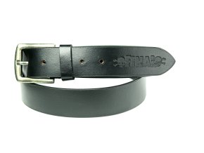 Opasek FINAL kožený, černý, ražené logo na konci.