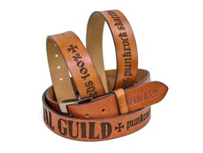 Opasek FINAL "FINAL GUILD" kožený, strukturovaný hnědý, laser design, vyměnitelná přezka.