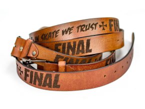 Opasek FINAL "TRUST" kožený, strukturovaně hnědý, laser design, vyměnitelná přezka.
