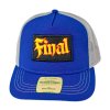 Kšiltovka FINAL s nášivkou "PARTY" snapback trucker - recykled polyester, modro šedá