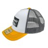 Kšiltovka FINAL s nášivkou "DELINQUENT" snapback trucker- recykled polyester, žluto bílo šedá