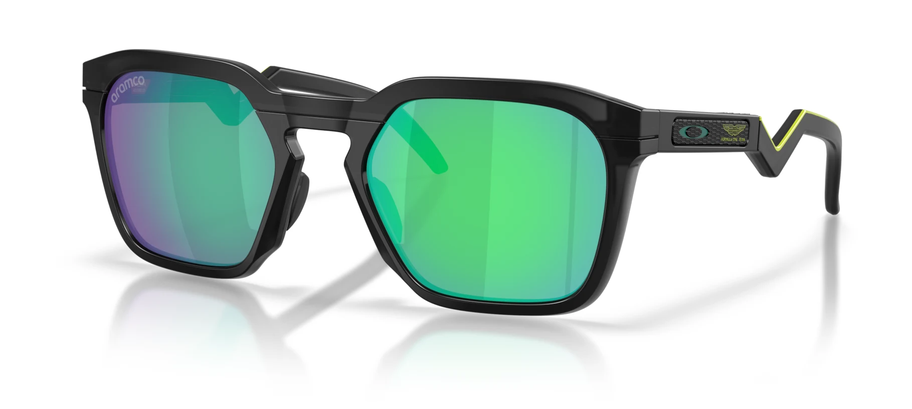 Oakley HSTN SQ Aston Martin Aramco F1 Team Matte Black Ink / PRIZM Jade, pohled šikmo zepředu
