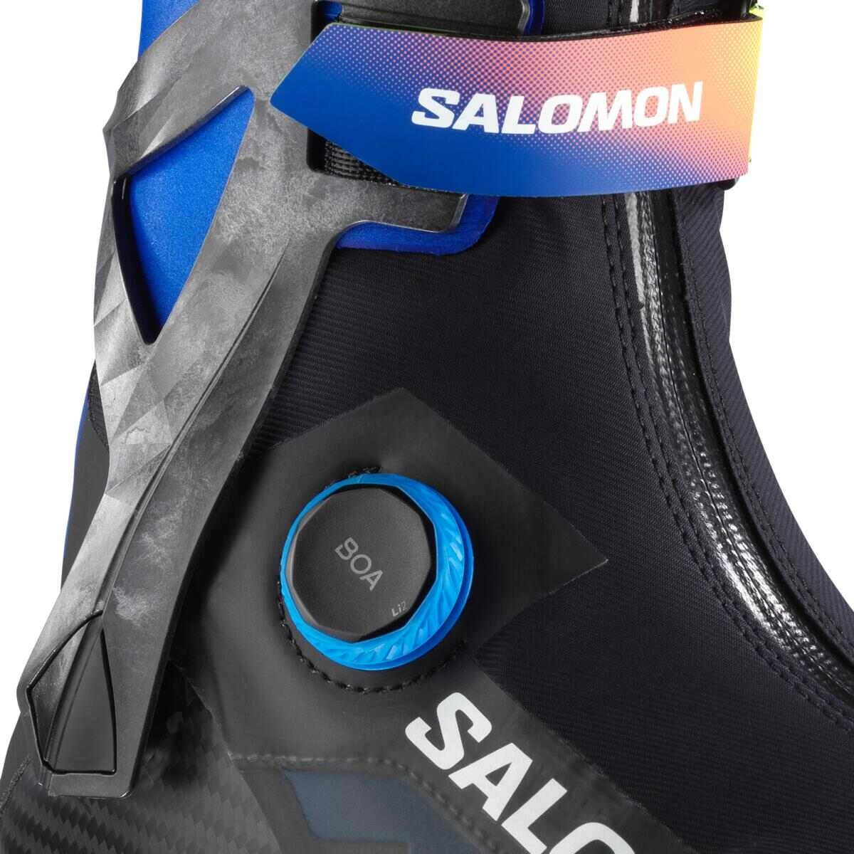 Detail otočného uzávěru BOA a karbonové manžety na botě Salomon S/LAB Skate BOA Prolink
