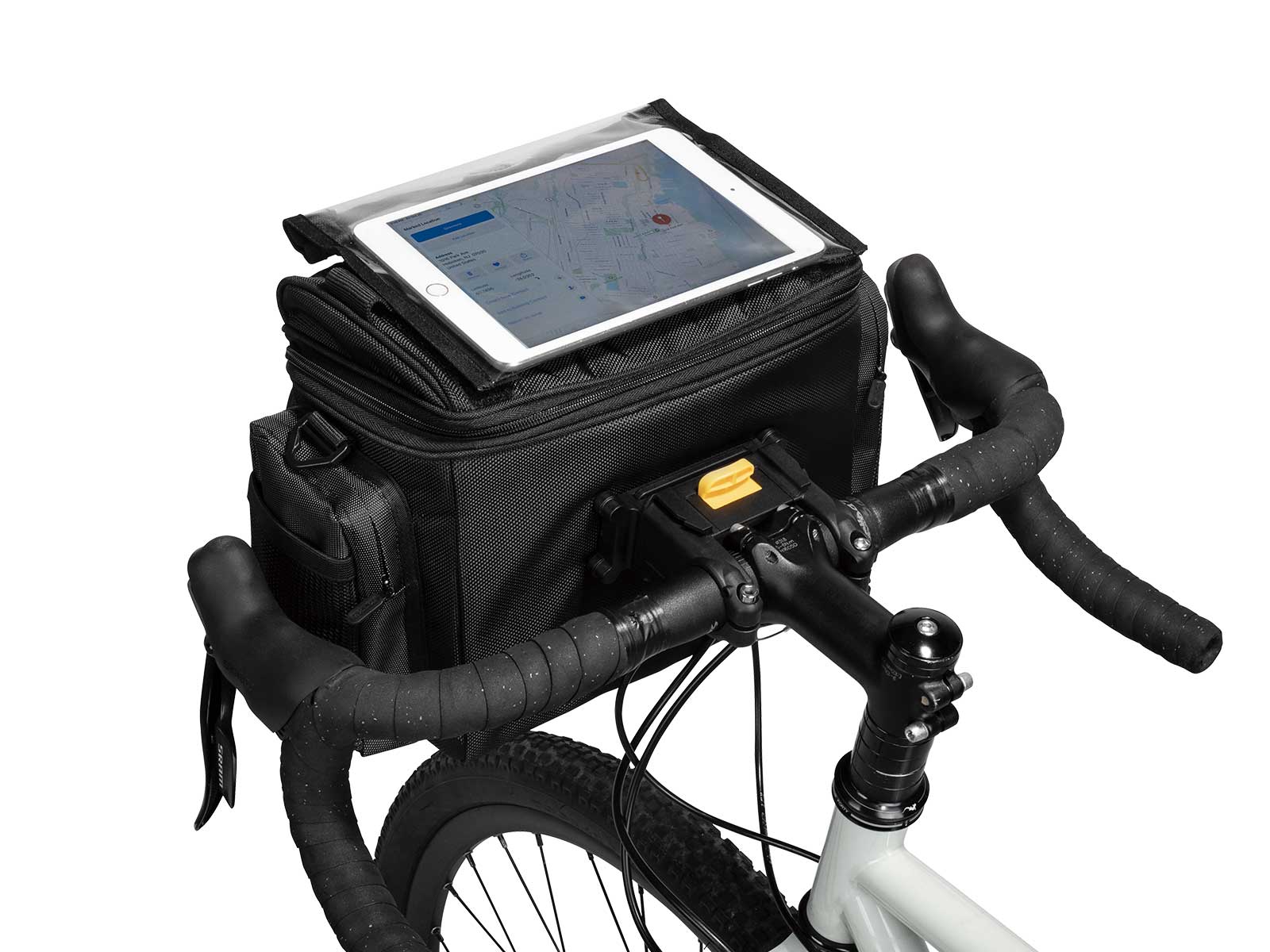 Tablet s mapou v průhledné kapse brašny Topeak TourGuide DX