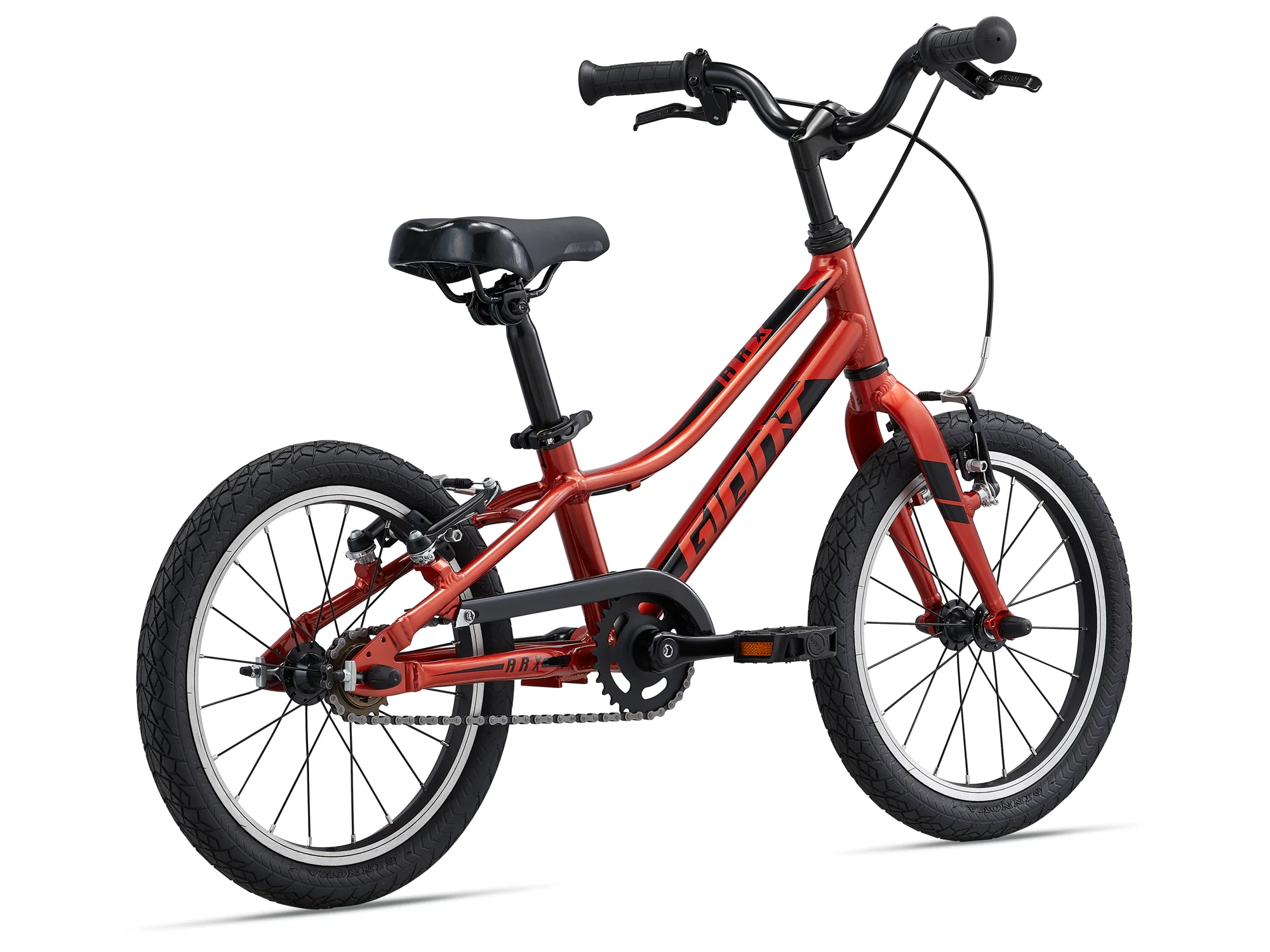 Dětské kolo Giant ARX 16 F/W ve starší barvě Grenadine: rám, řídítka Giant Youth, sedlo a ráfkové brzdy V-brake