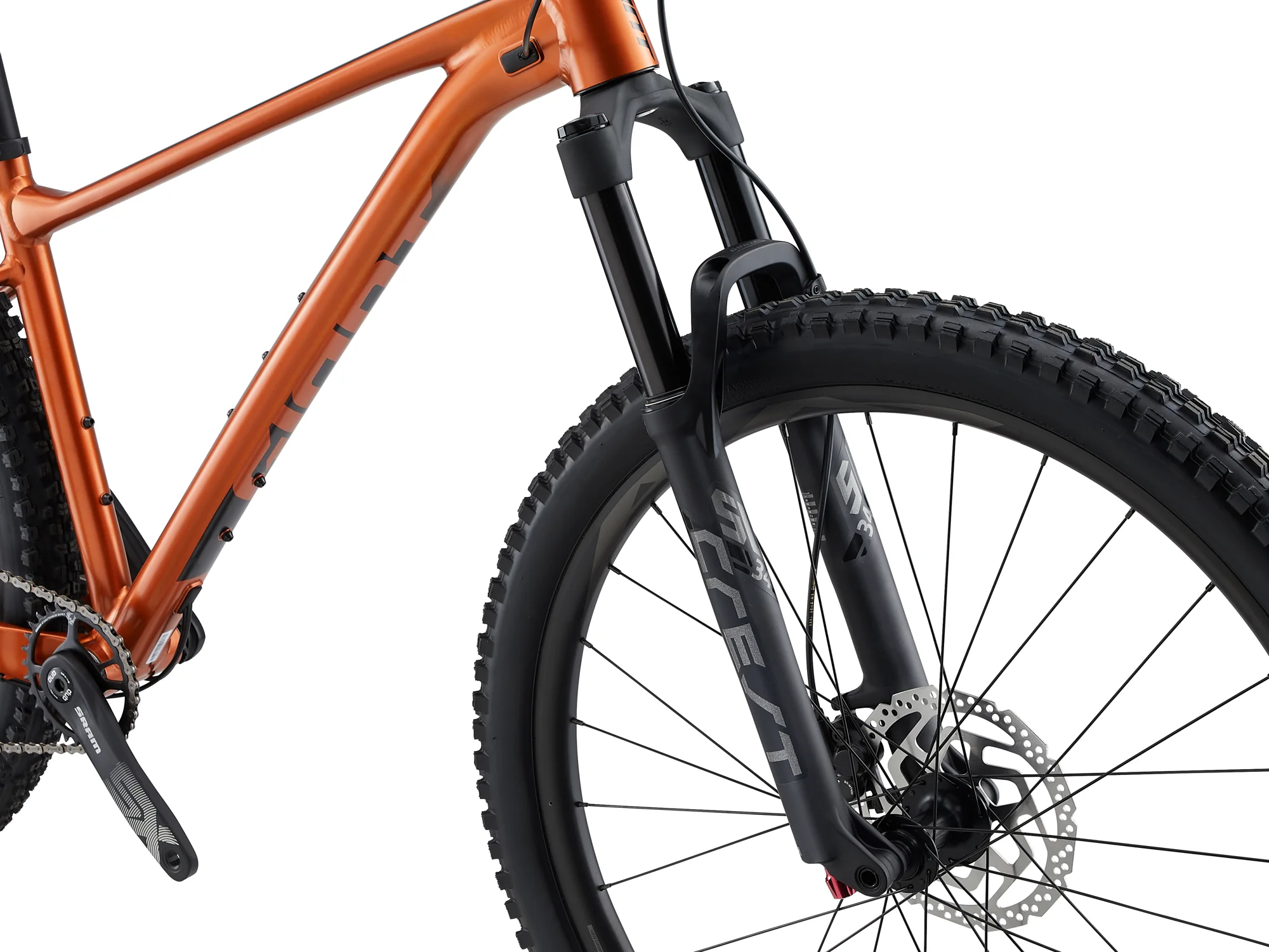 Vzduchová vidlice Giant Crest 34 a přední kolo s kotoučovou brzdou na kole Giant Fathom 29 1