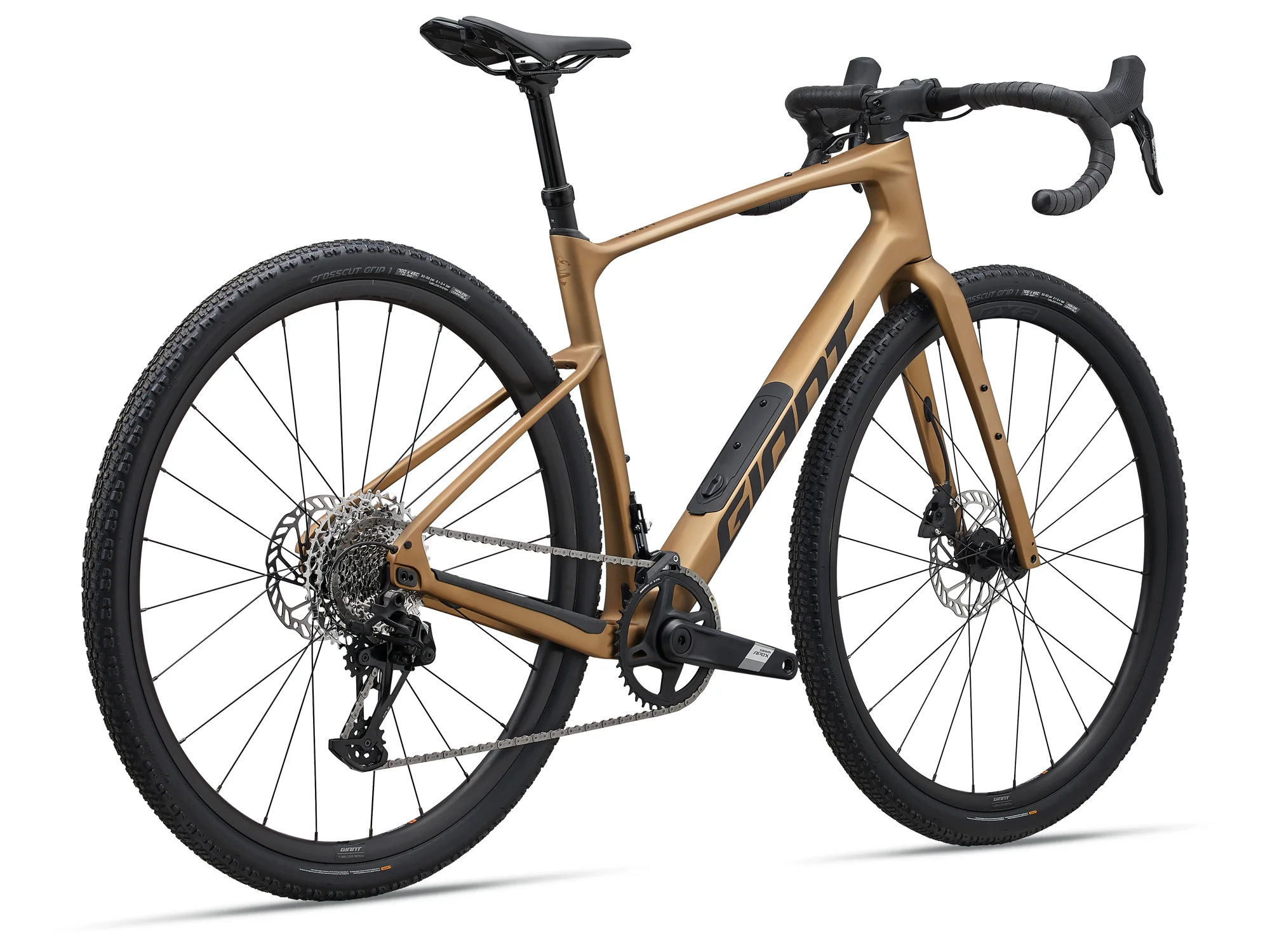 Giant Revolt Advanced 1 v barvě Steampunk z levé zadní strany s pláštěm, kotoučem a kazetou