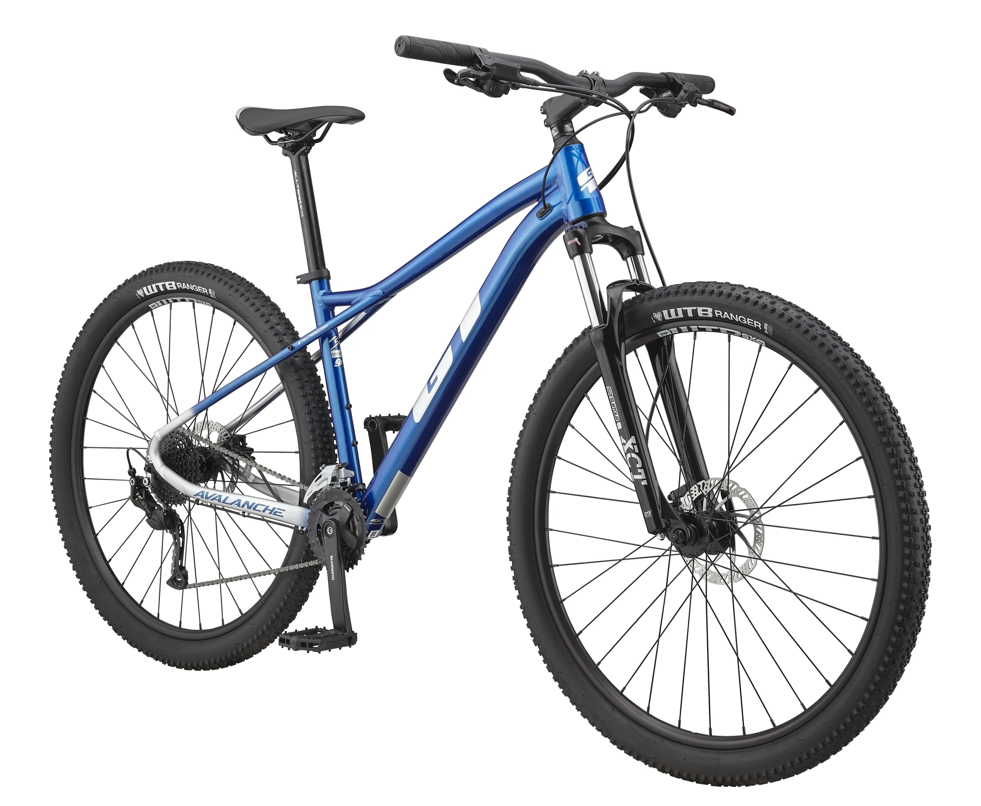 GT Avalanche 27,5" Sport v modré barvě se stříbrným přechodem – pohled zepředu a z boku