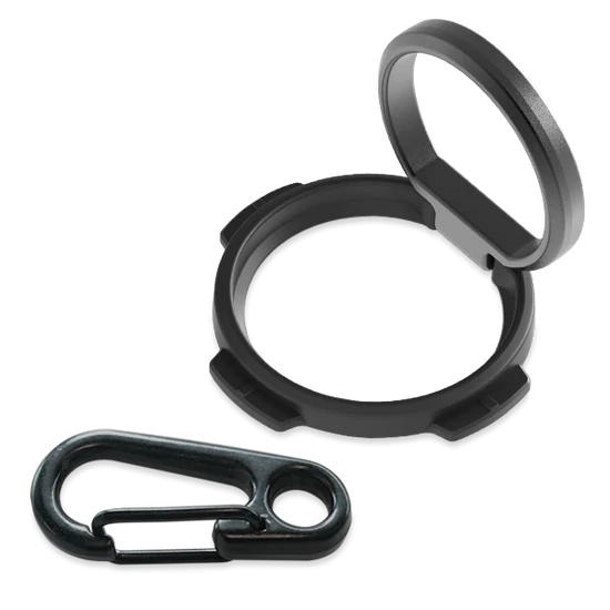 Kroužek Quad Lock Phone Ring/Stand a karabinka z balení