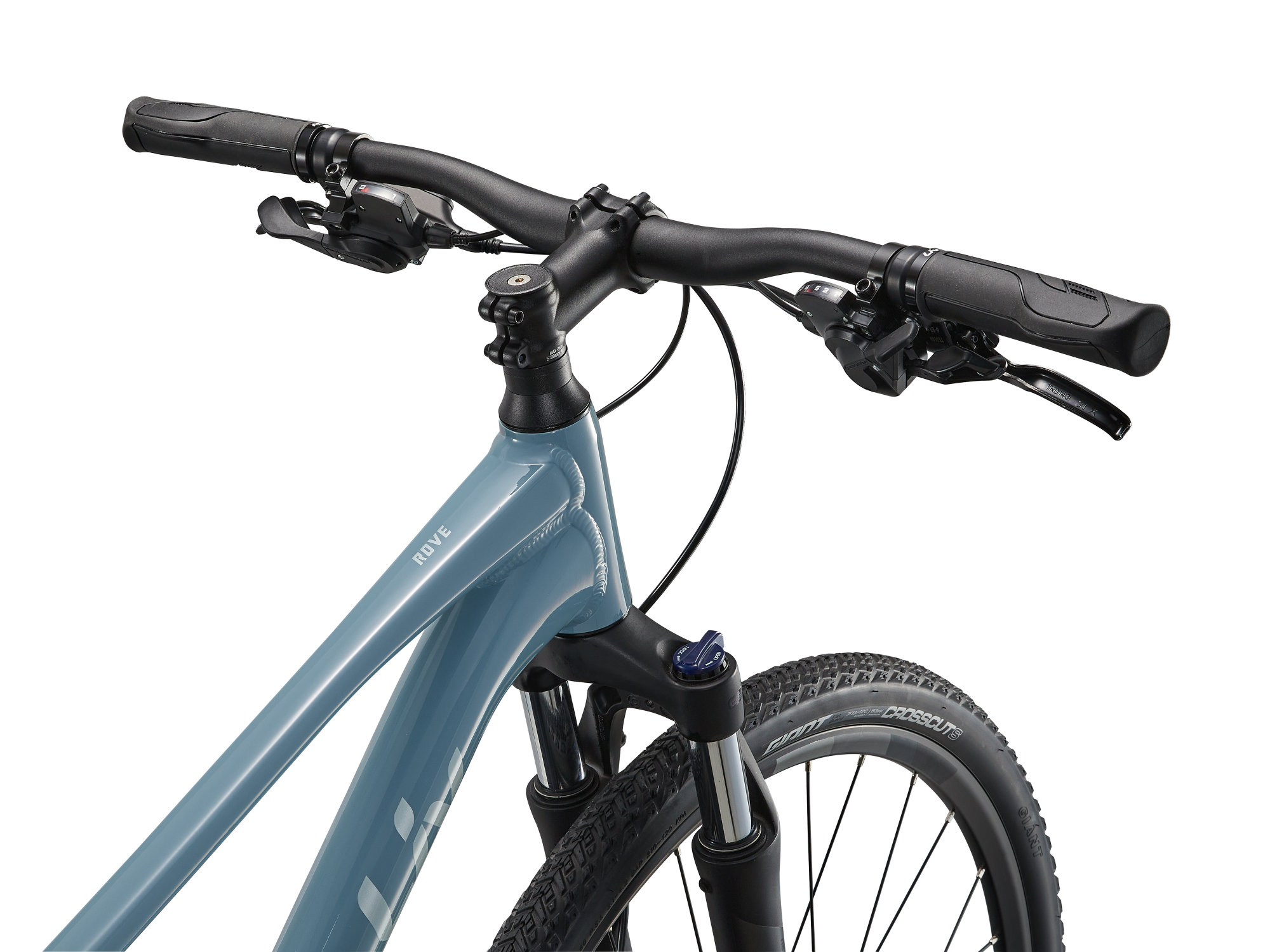 Kokpit Liv Rove 2 – řídítka Giant Connect XC, gripy Liv ErgoContact, řazení Shimano CUES a brzdové páky Tektro