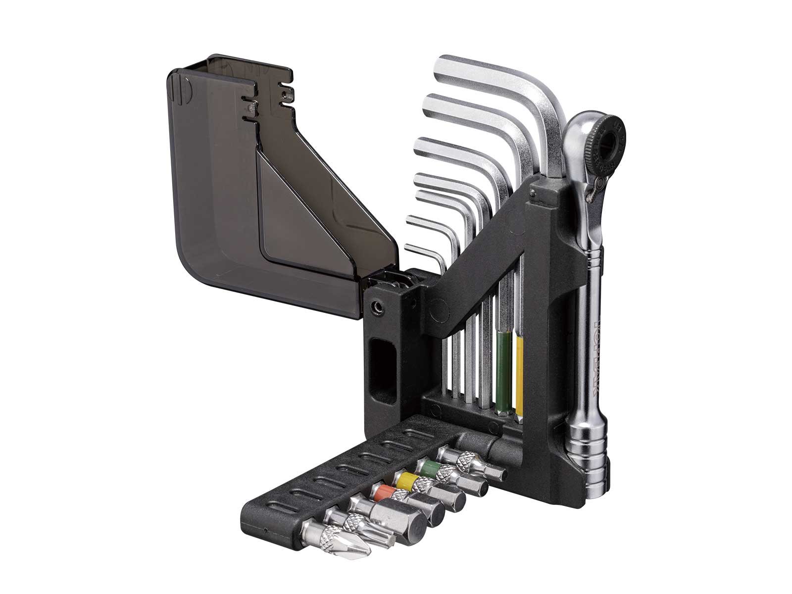 Rozložené pouzdro Topeak Omni ToolCard s bity a inbusy