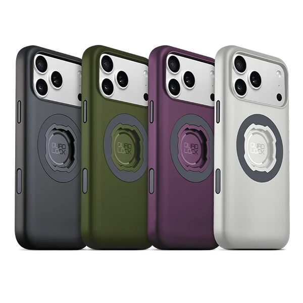 Zadní strana pouzdra Quad Lock MAG pro iPhone 16 s paticí Quad Lock a černým kroužkem MAG Ring