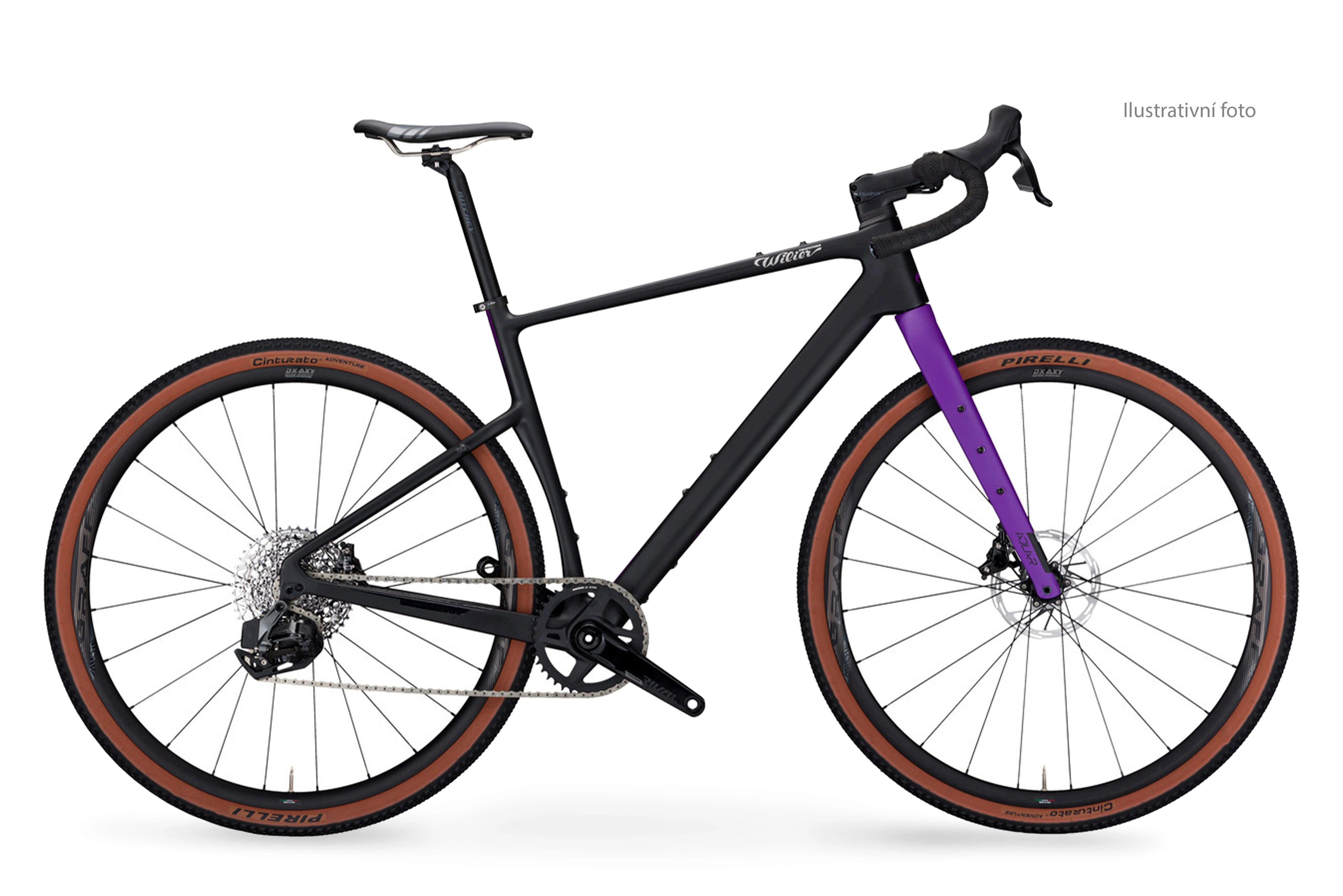 Wilier Adlar Rival XPLR + Graff Alu v barvě Black/Purple z boku