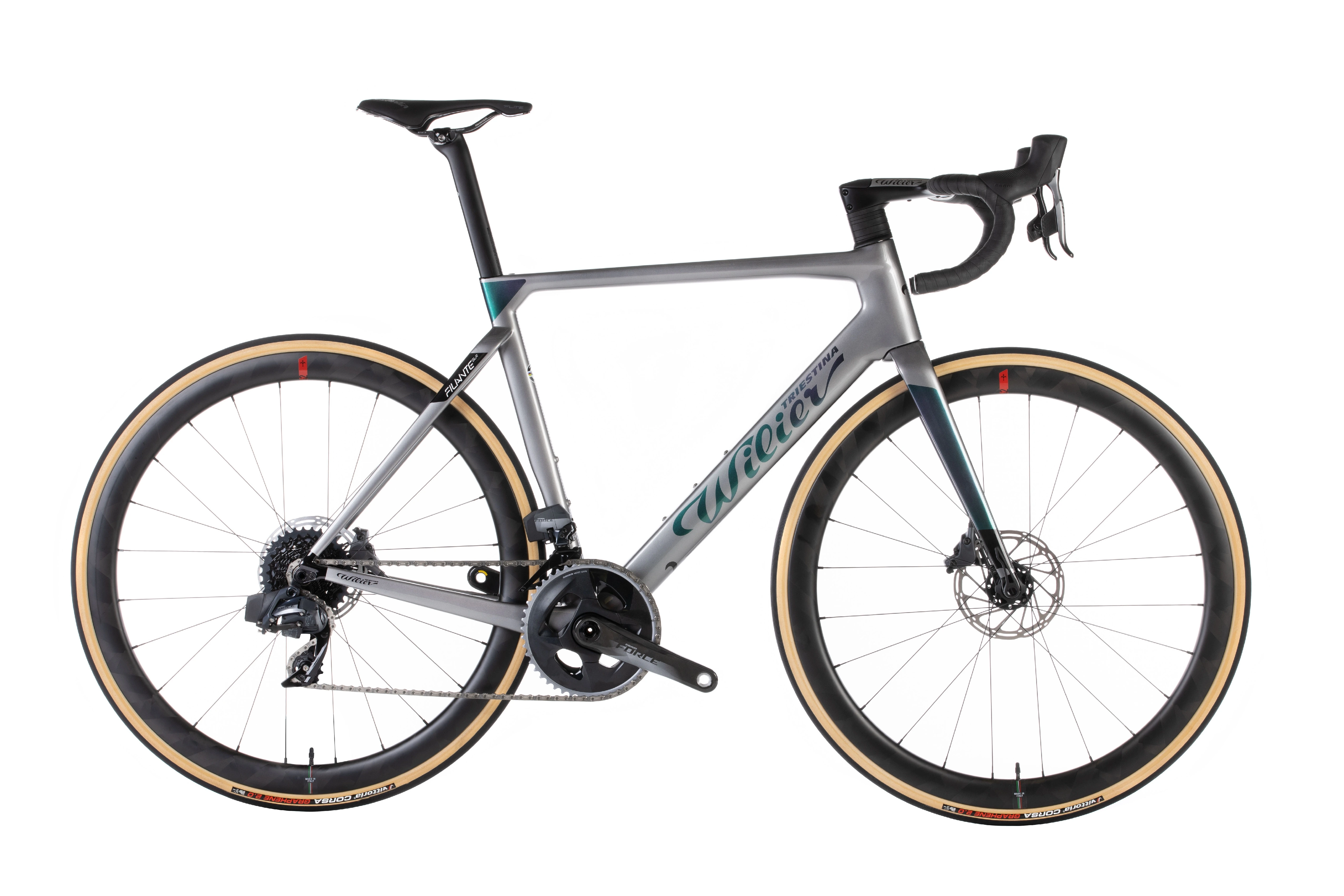 Wilier Filante SLR Disc Force AXS + SLR42 v barvě Iride z boku