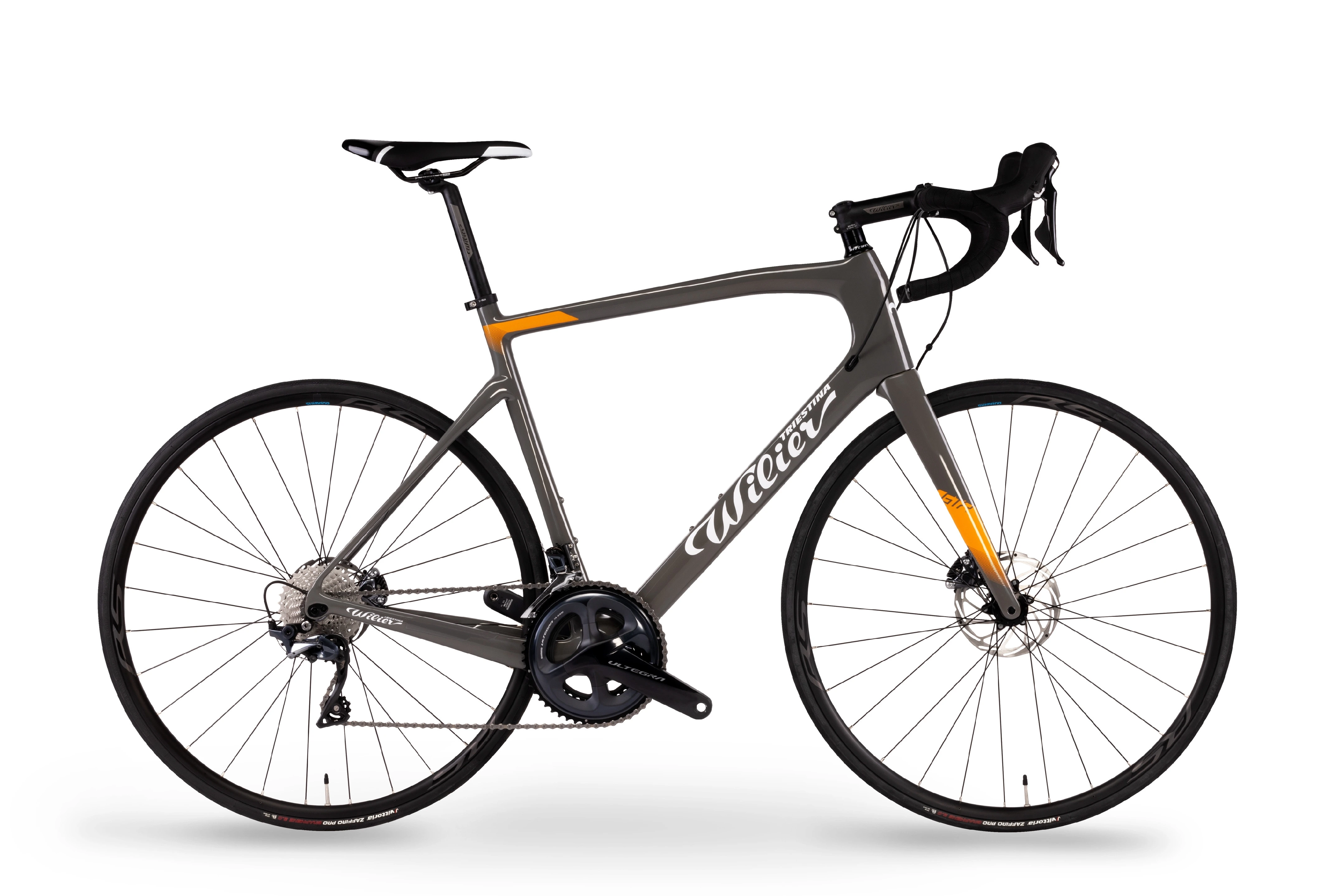 Wilier GTR Team Disc Shimano Ultegra + RS171 v barvě Grey / Orange z boku