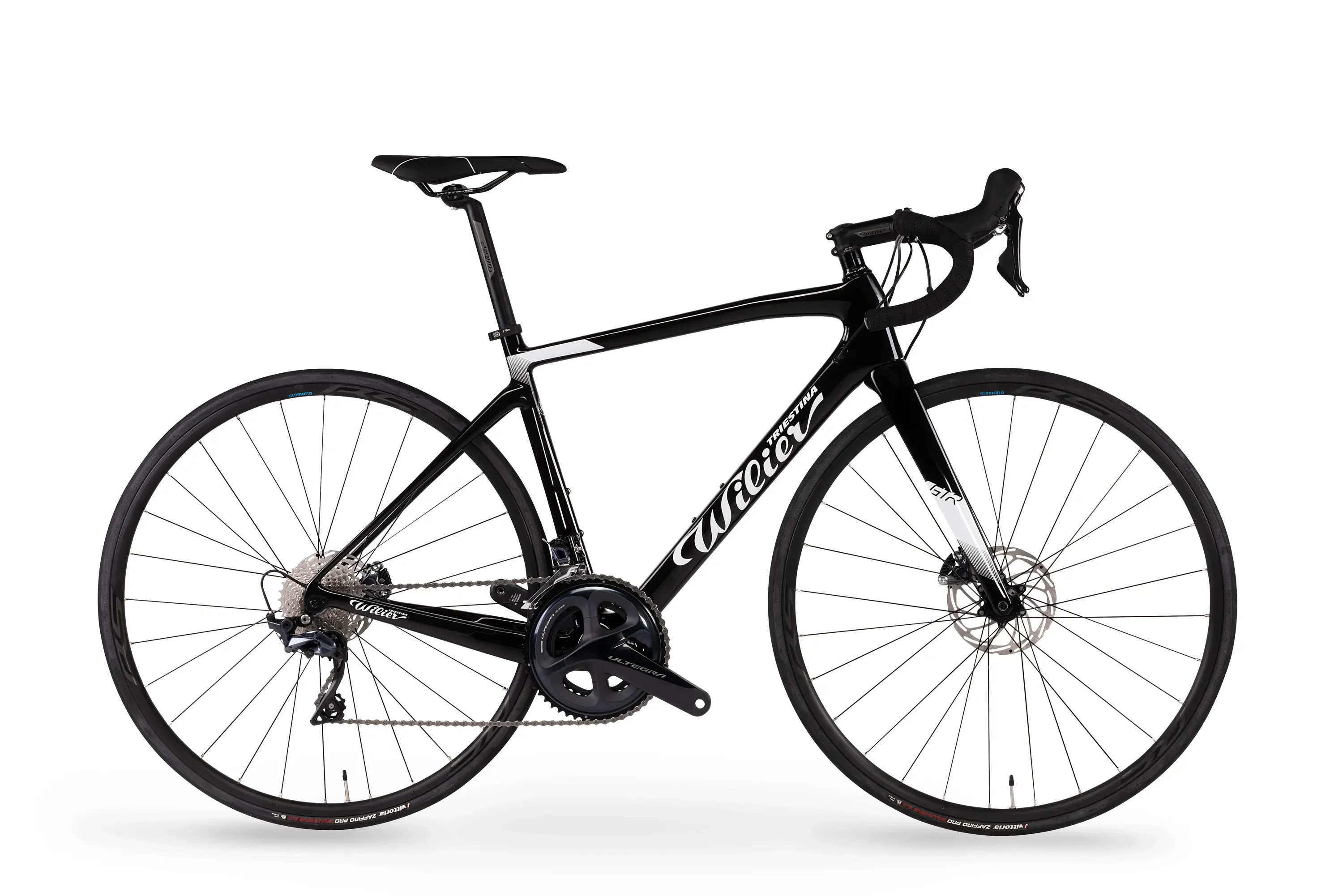 Wilier GTR Team Disc Ultegra + RS171 v barvě Black/White z boku