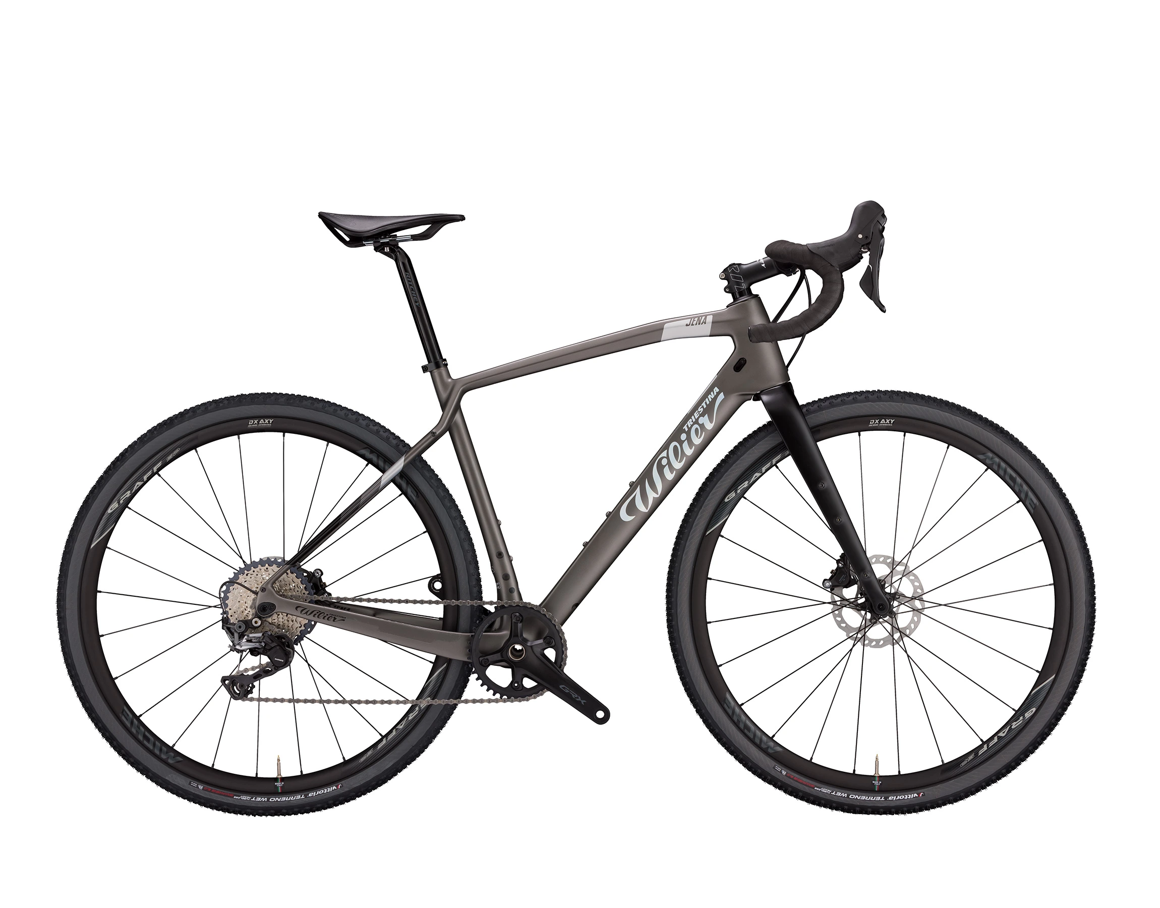 Wilier Jena Rival XPLR AXS + Graff Al v barvě Smokey z boku