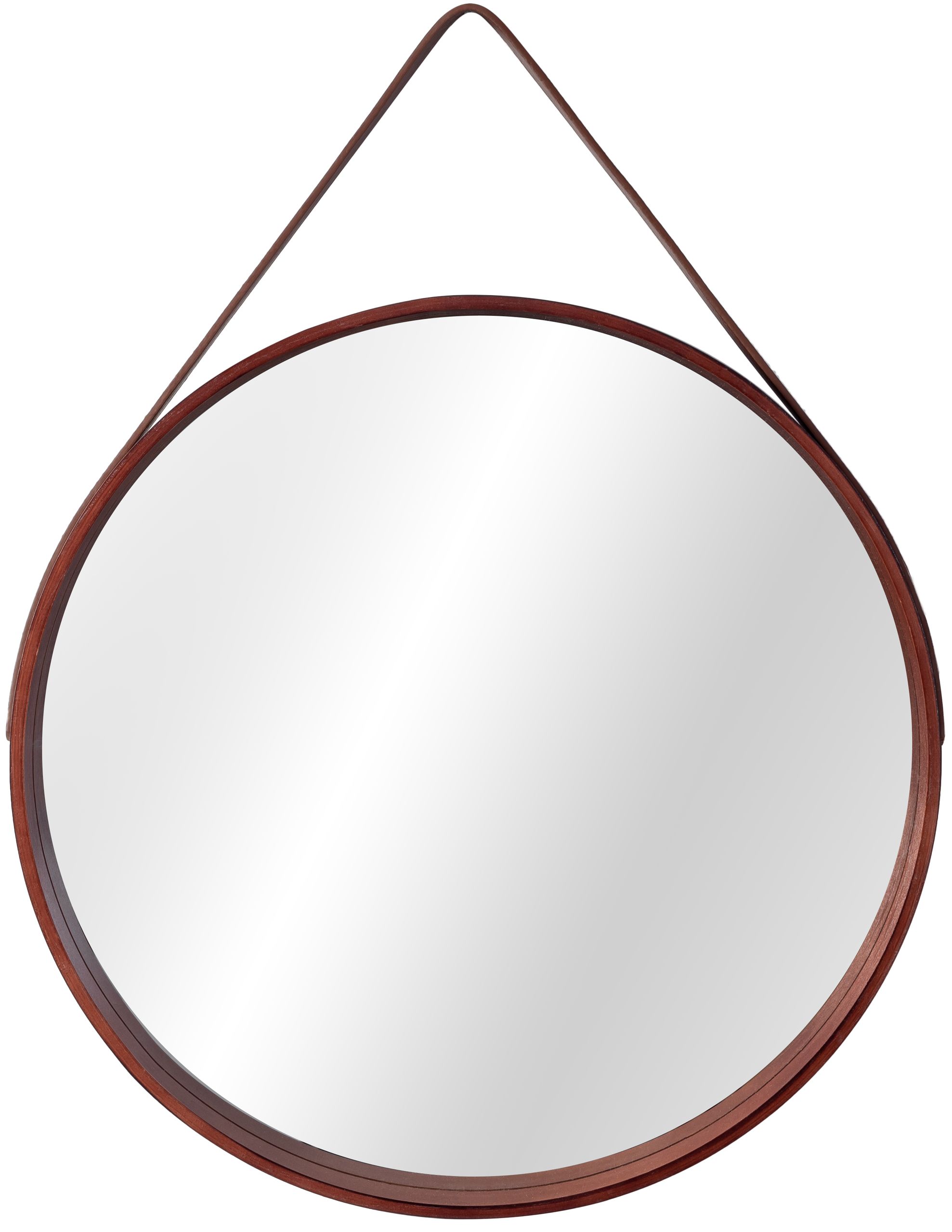 Levně Kulaté dřevěné zrcadlo na provazu LOFT Tmavě hnědé 50 cm