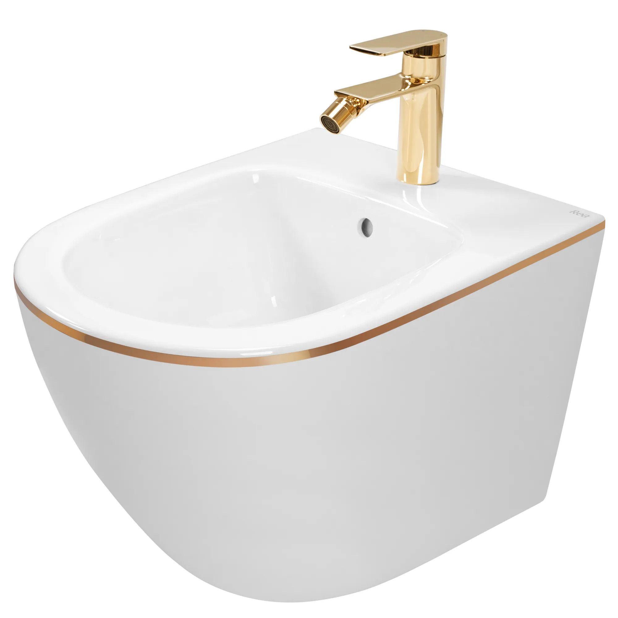 Levně Závěsná WC mísa REA CARLO Mini Rimless - bílo-zlatý