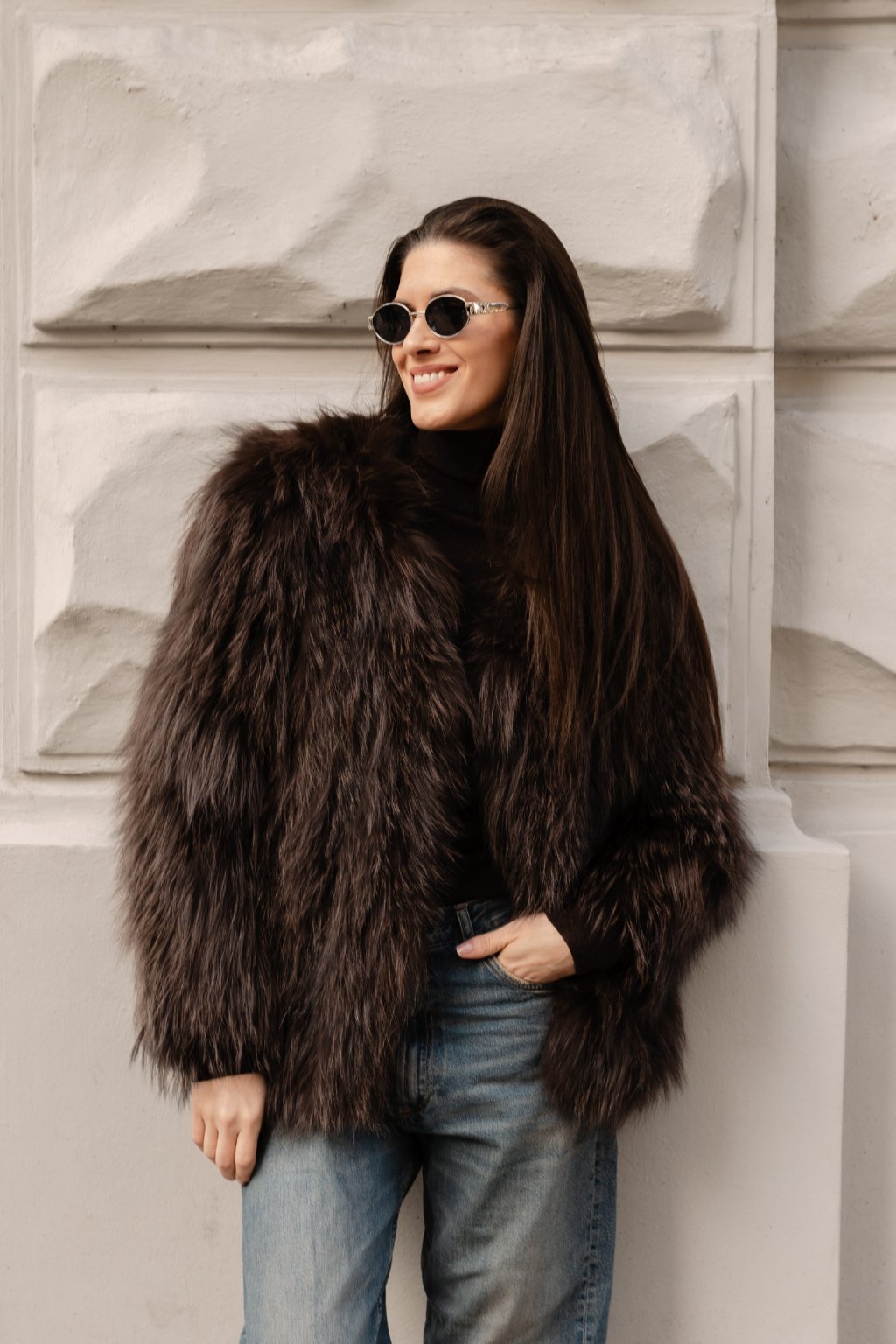 Knitted Raccoon Fur Coat CHOCOLATE
