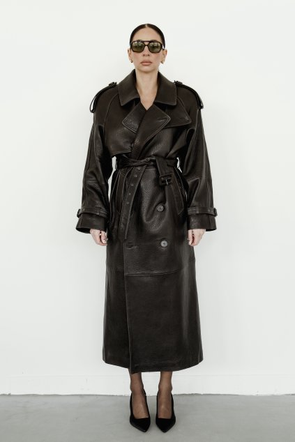 Kožený trenchcoat Magnolia - BROWN
