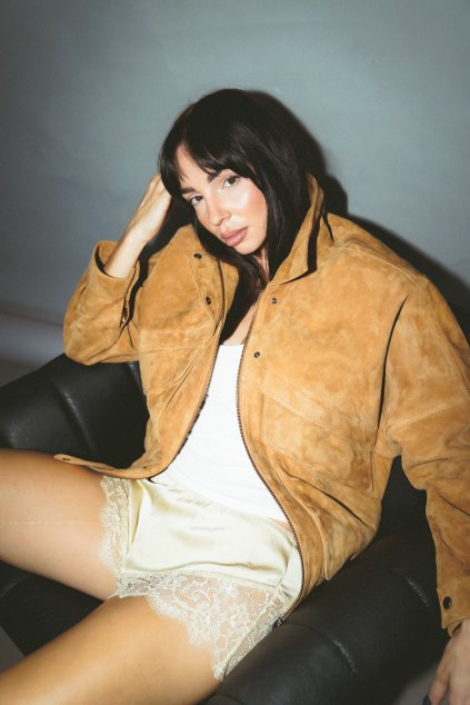 Semišový bomber The Field - WHISKEY  SUEDE LEATHER