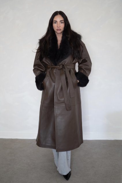 Kožený kabát Boheme - DARK BROWN