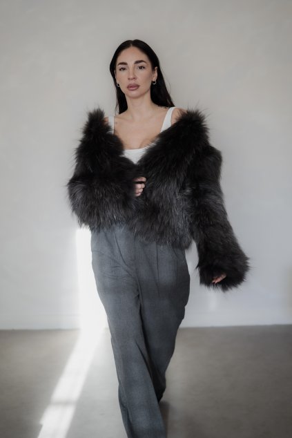 Knitted Fur Jacket - DARK GREY