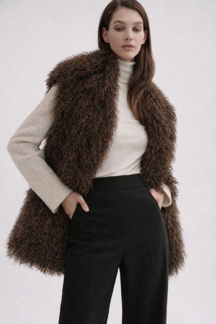 Vesta z mongolské ovčí kožešiny