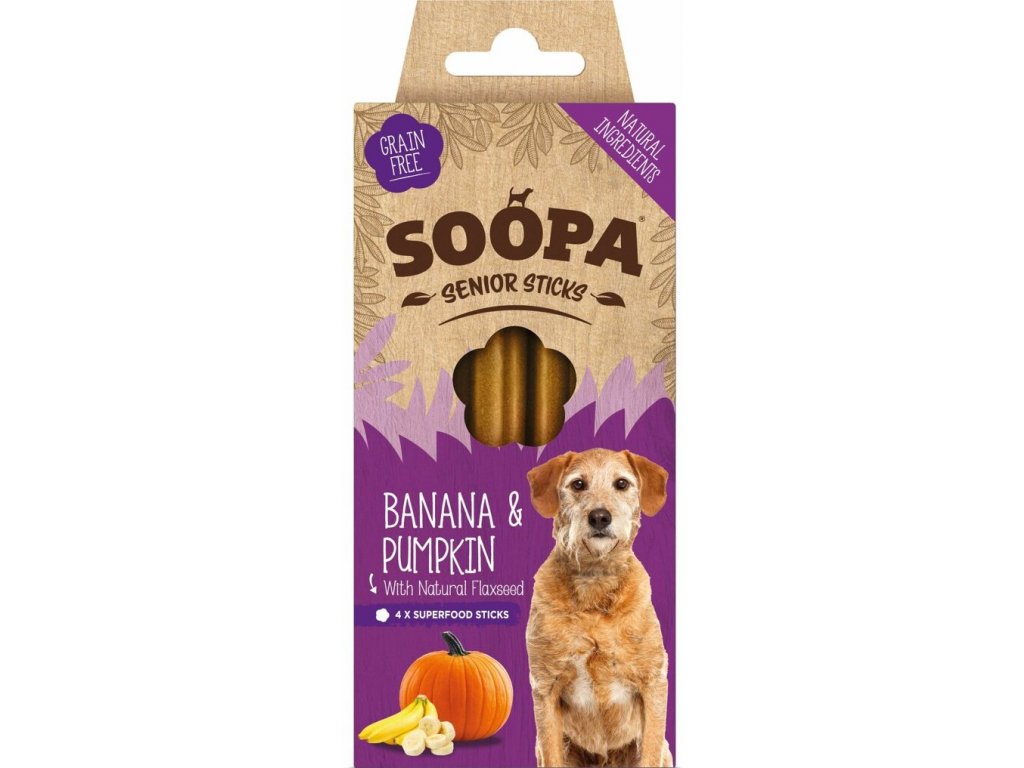 Dentální tyčinky Soopa Senior s banánem, dýní a lněným semínkem 100 g
