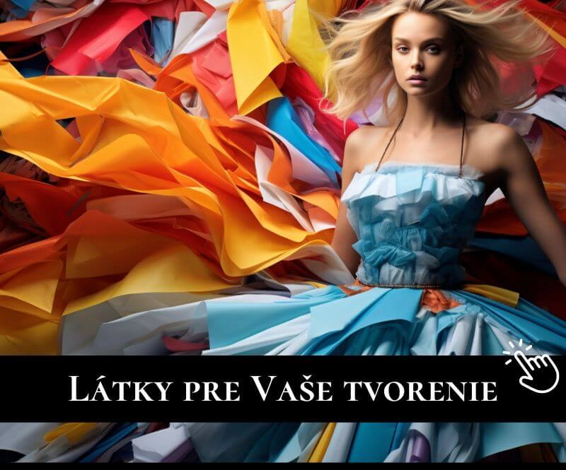 Rôzne druhy látok a rôzne farby na rolke, s krajčírsku figurínou na hnevom podklade