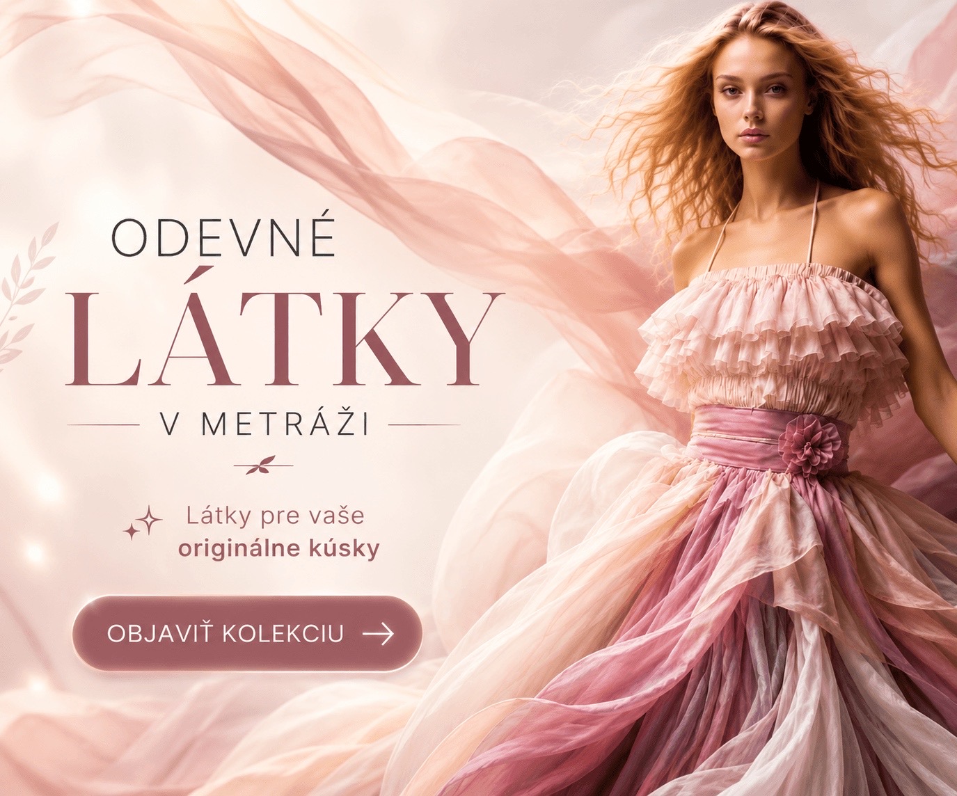 Rôzne druhy látok a rôzne farby na rolke, s krajčírsku figurínou na hnevom podklade