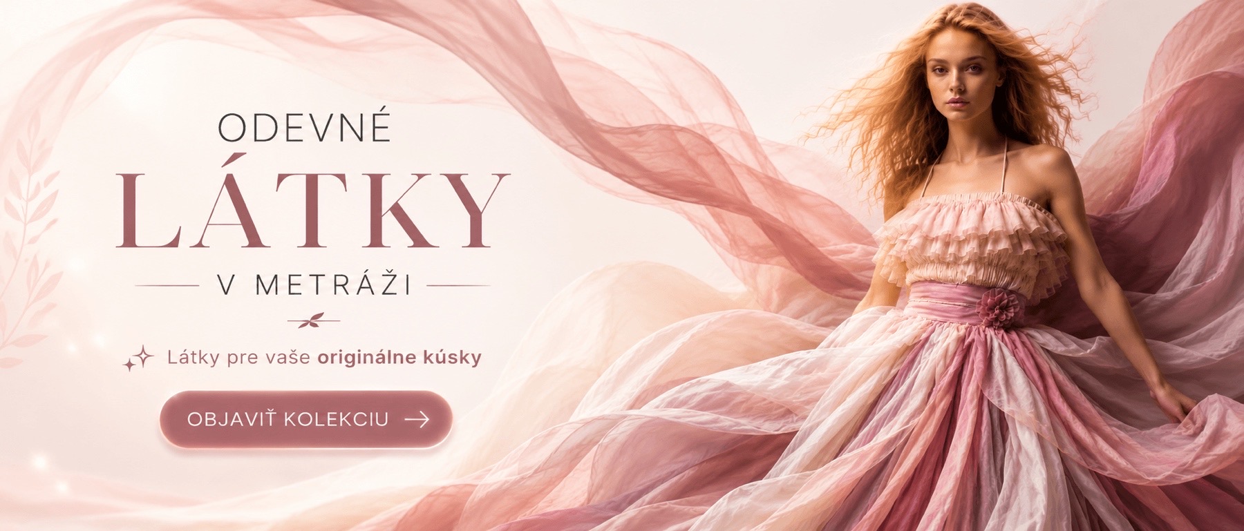 Rôzne druhy látok a rôzne farby na rolke, s krajčírsku figurínou na hnevom podklade