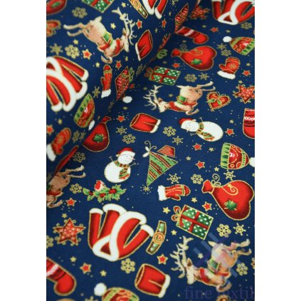 0235.2 vianocna bavlnena latka modra zlate soby